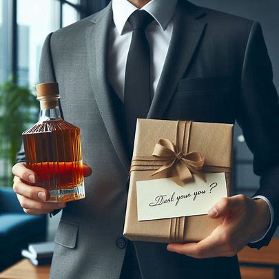 gift-wrapped bottle of whiskey