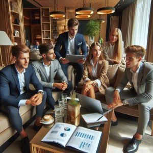 young professionals in a luxury lounge setting